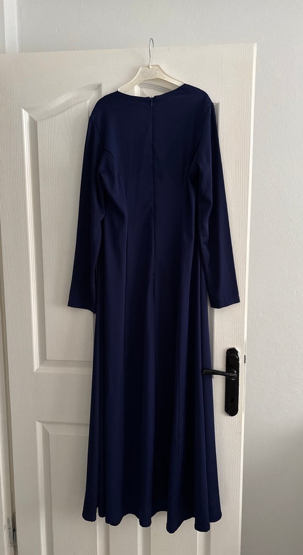 Uzun Kollu Lacivert Drapeli Kadın Elbise - Görsel 2
