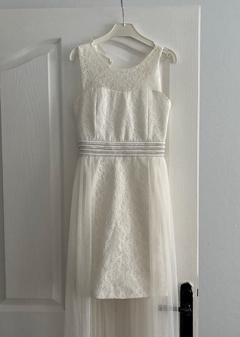 Uzun Kollu Vintage Dantel Mini Gelinlik - Görsel 2