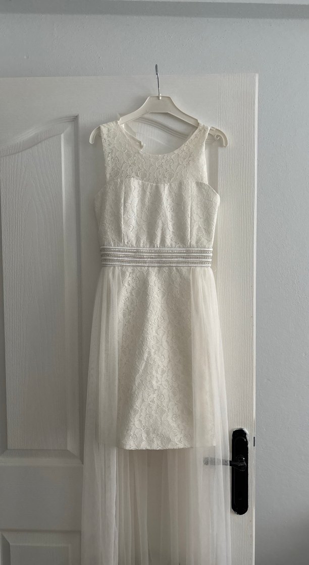 Uzun Kollu Vintage Dantel Mini Gelinlik - Görsel 2