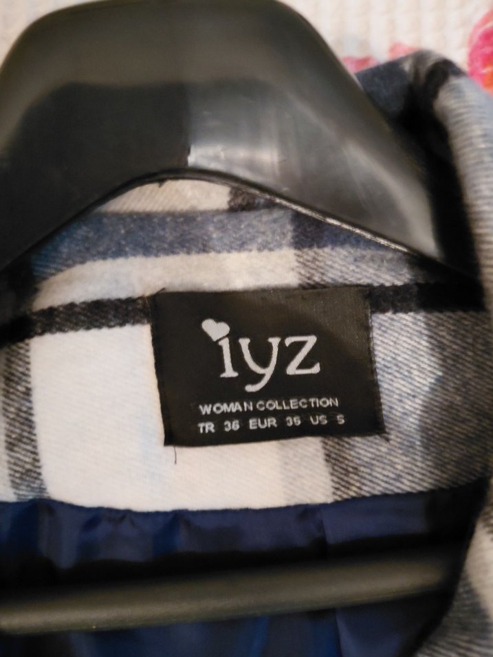 Düğmeli Gri Ekose Kadın Yün Kaban - Görsel 2