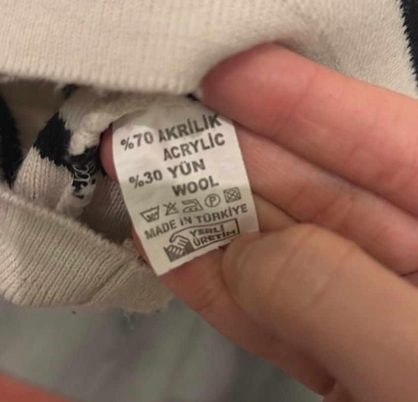 Bej Siyah Çizgili V Yaka Kadın Triko Kazak - Görsel 3