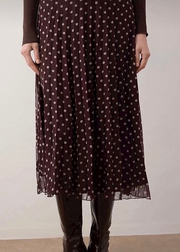 Kahverengi Puantiyeli Midi etek - Görsel 2