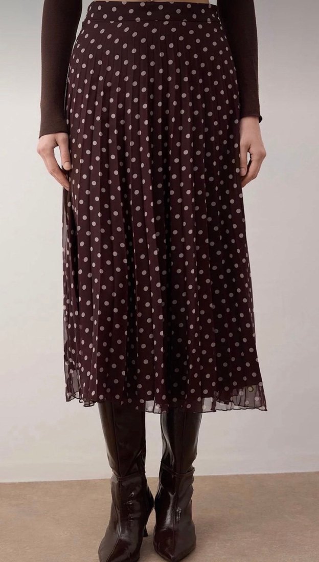 Kahverengi Puantiyeli Midi etek - Görsel 2