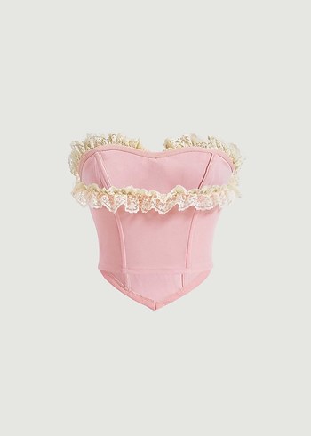 Dantel Detaylı Pembe Straplez Bustiyer - Görsel 2