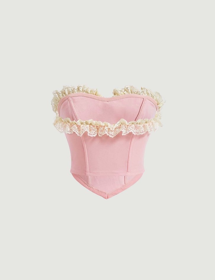 Dantel Detaylı Pembe Straplez Bustiyer - Görsel 2