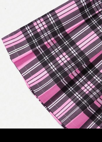 Pembe Ekoseli Pilili Midi Etek - Görsel 3