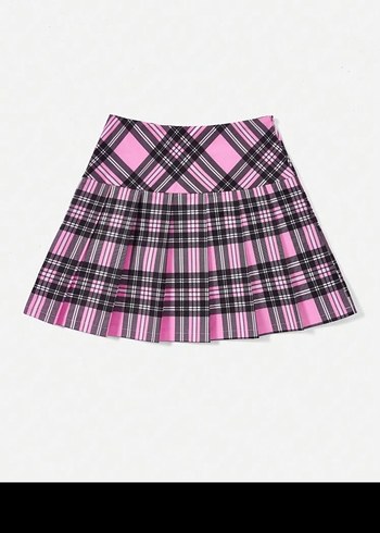 Pembe Ekoseli Pilili Midi Etek - Görsel 2