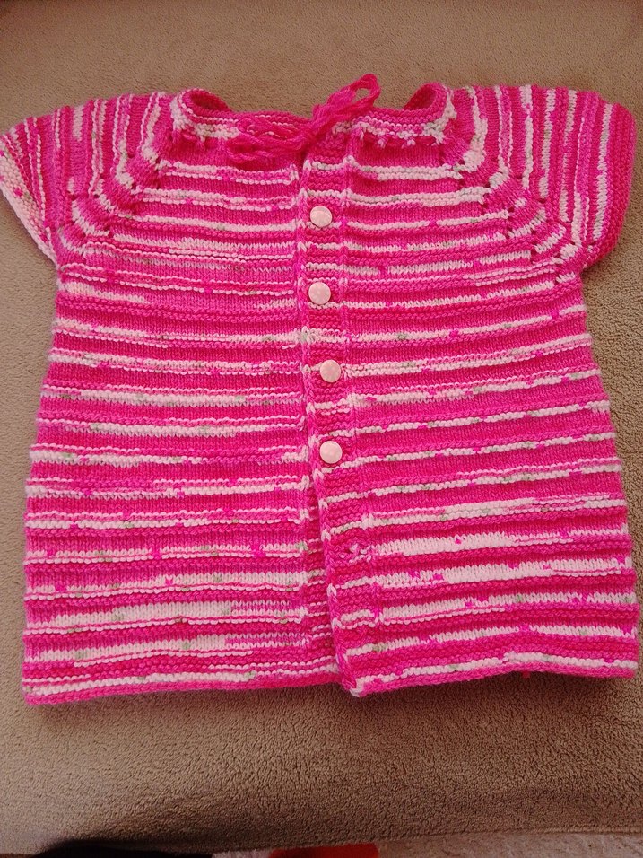 Kız Çocuk Pembe Kısa Kollu Örgü Hırka - Görsel 2