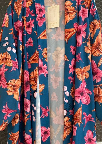 Çiçek Desenli Uzun Bohem Kimono - Görsel 2