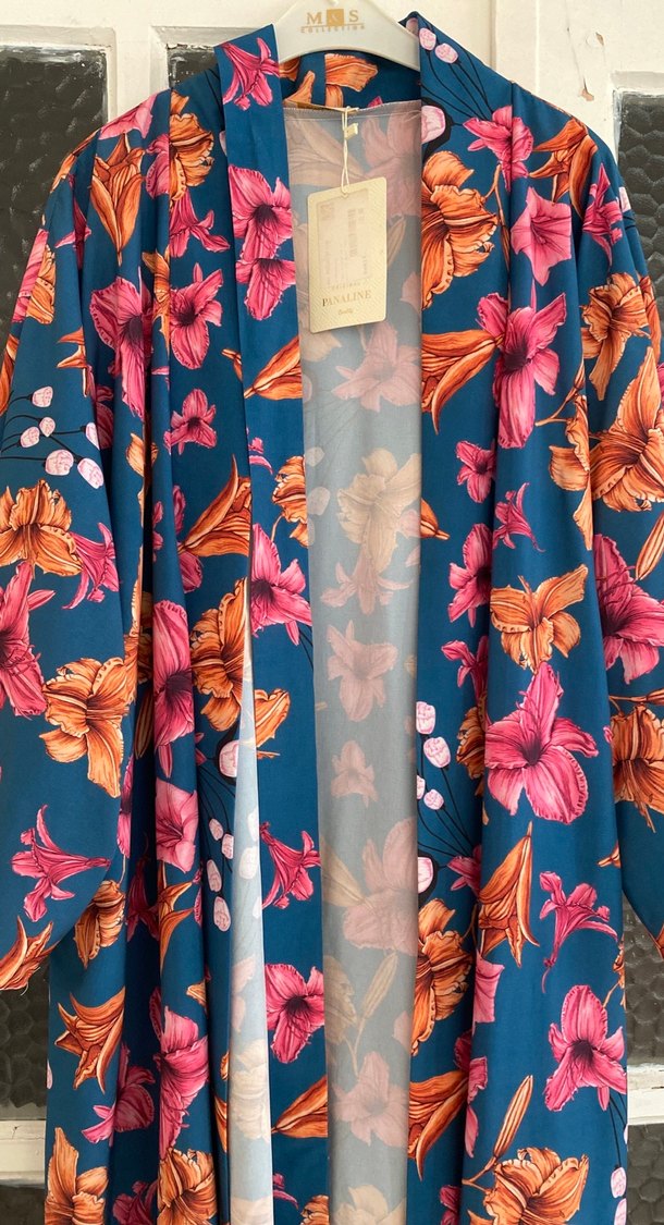 Çiçek Desenli Uzun Bohem Kimono - Görsel 2