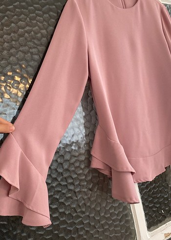 Pembe Uzun Kollu Fırfırlı Kadın Bluz - Görsel 2