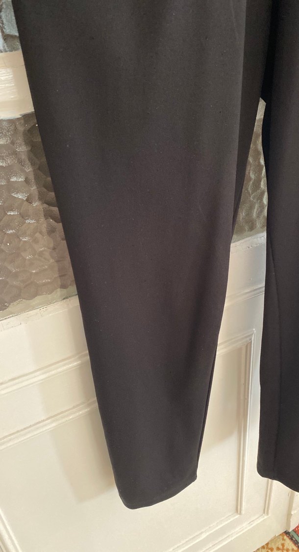 Kadın Siyah Uzun Tulum, Kemerli, Notched Yaka - Görsel 3