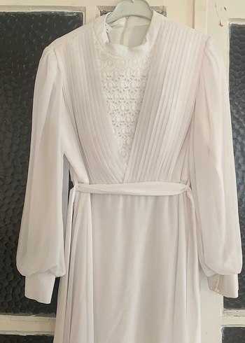 Vintage Beyaz Uzun Kollu Kadın Elbise - Görsel 2