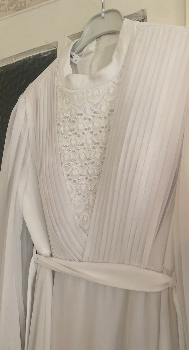 Vintage Beyaz Uzun Kollu Kadın Elbise - Görsel 3