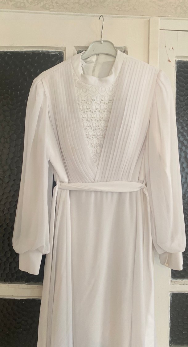 Vintage Beyaz Uzun Kollu Kadın Elbise - Görsel 2