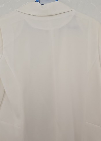 Kadın Beyaz Düğmeli Pamuklu Blazer Ceket - Görsel 3