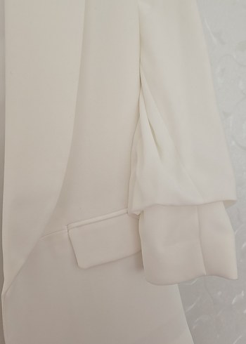 Kadın Beyaz Düğmeli Pamuklu Blazer Ceket - Görsel 2