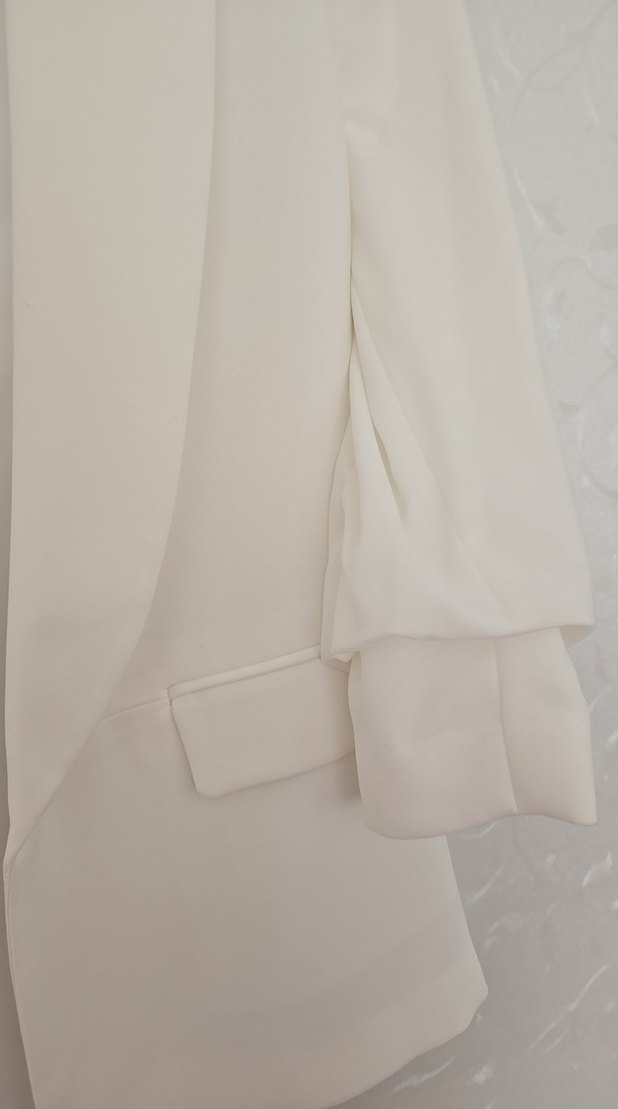 Kadın Beyaz Düğmeli Pamuklu Blazer Ceket - Görsel 2