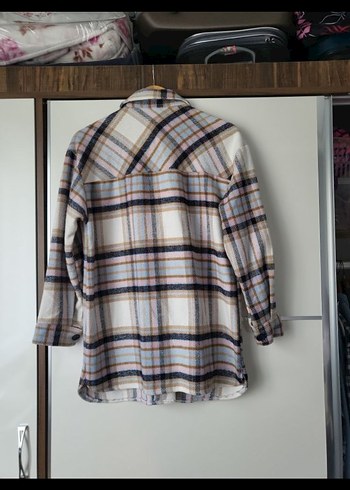 Bej Ekoseli Düğmeli Kadın Gömlek - Görsel 4