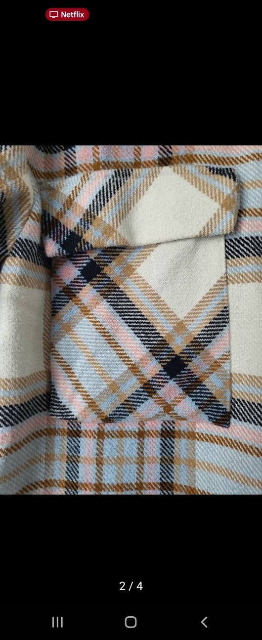 Bej Ekoseli Düğmeli Kadın Gömlek - Görsel 2