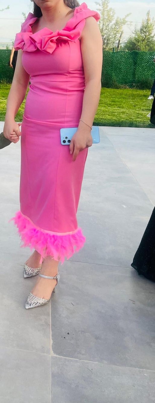 Pembe Drapeli Uzun Abiye Elbise - Görsel 2