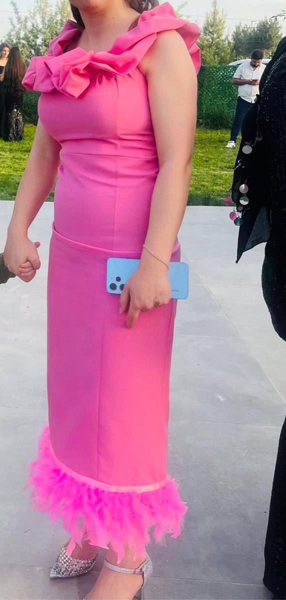 Pembe Drapeli Uzun Abiye Elbise - Görsel 3