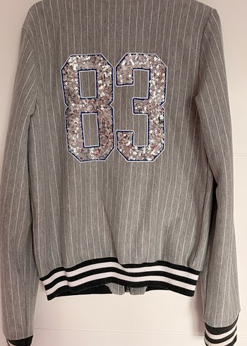 Gri Nakışlı Fermuarlı Kadın Ceket - Görsel 3