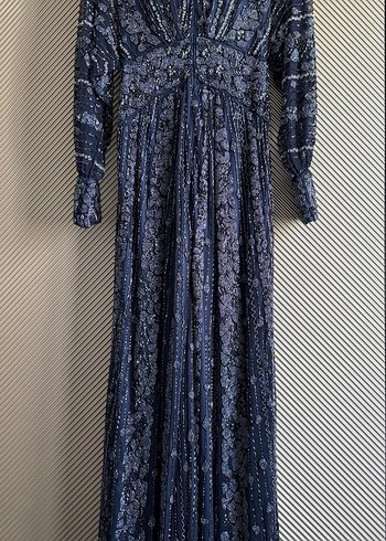 Lacivert Drapeli Bohem Uzun Elbise - Görsel 3