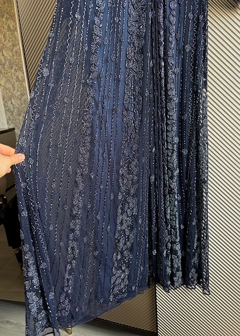 Lacivert Drapeli Bohem Uzun Elbise - Görsel 5