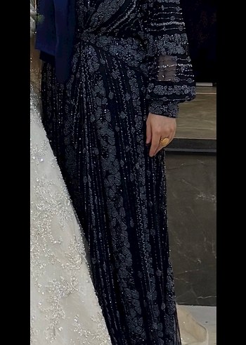 Lacivert Drapeli Bohem Uzun Elbise - Görsel 7