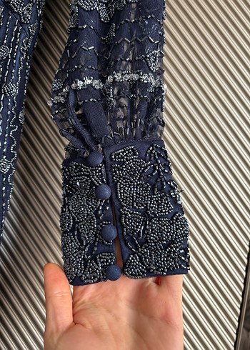 Lacivert Drapeli Bohem Uzun Elbise - Görsel 6