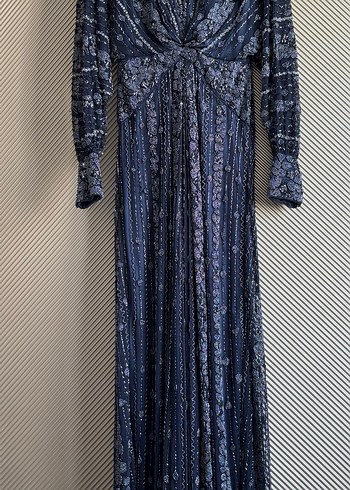 Lacivert Drapeli Bohem Uzun Elbise - Görsel 2