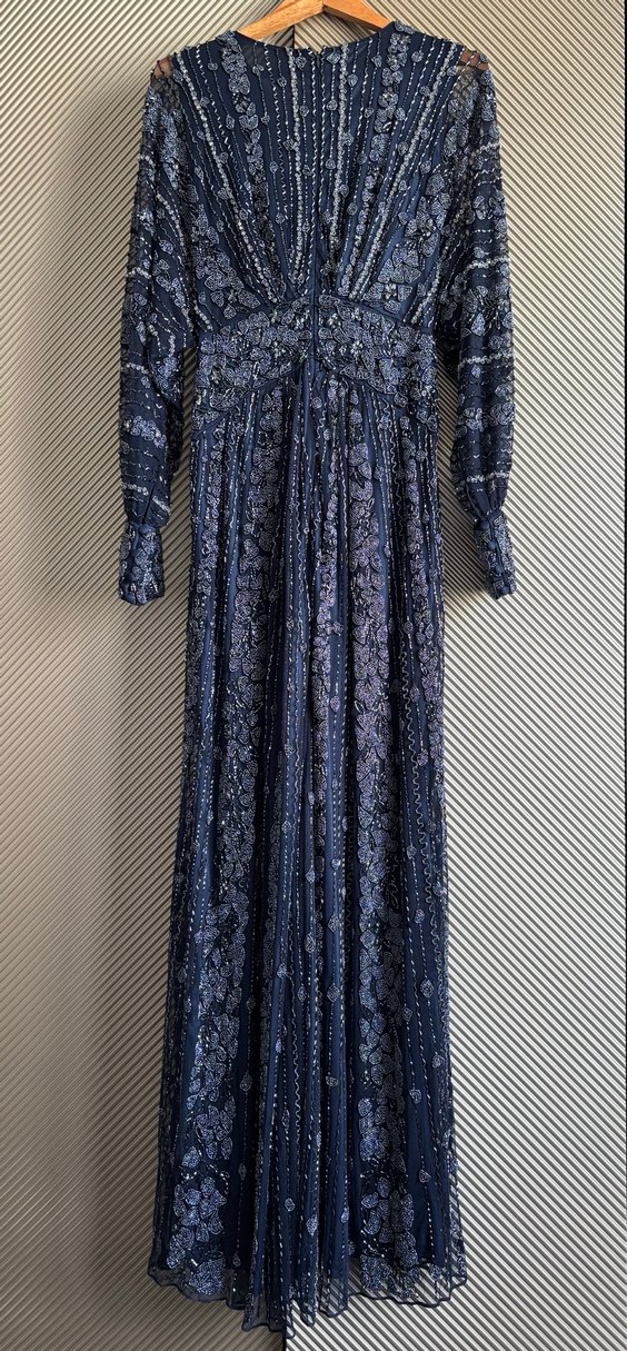 Lacivert Drapeli Bohem Uzun Elbise - Görsel 3