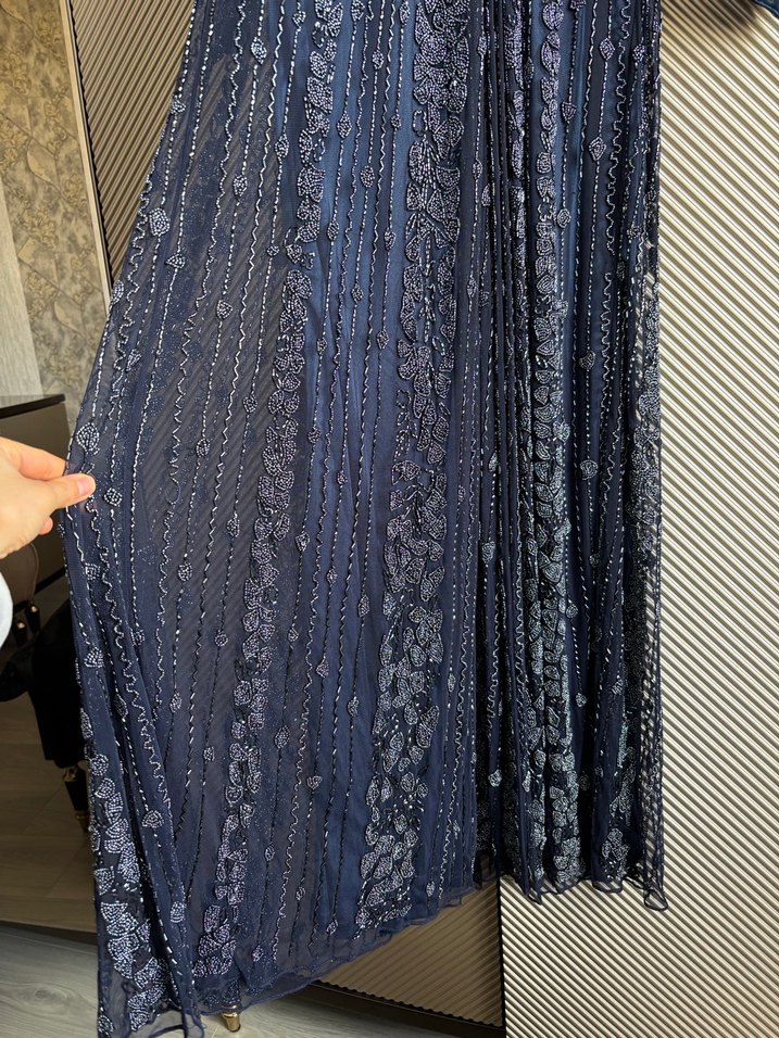 Lacivert Drapeli Bohem Uzun Elbise - Görsel 5