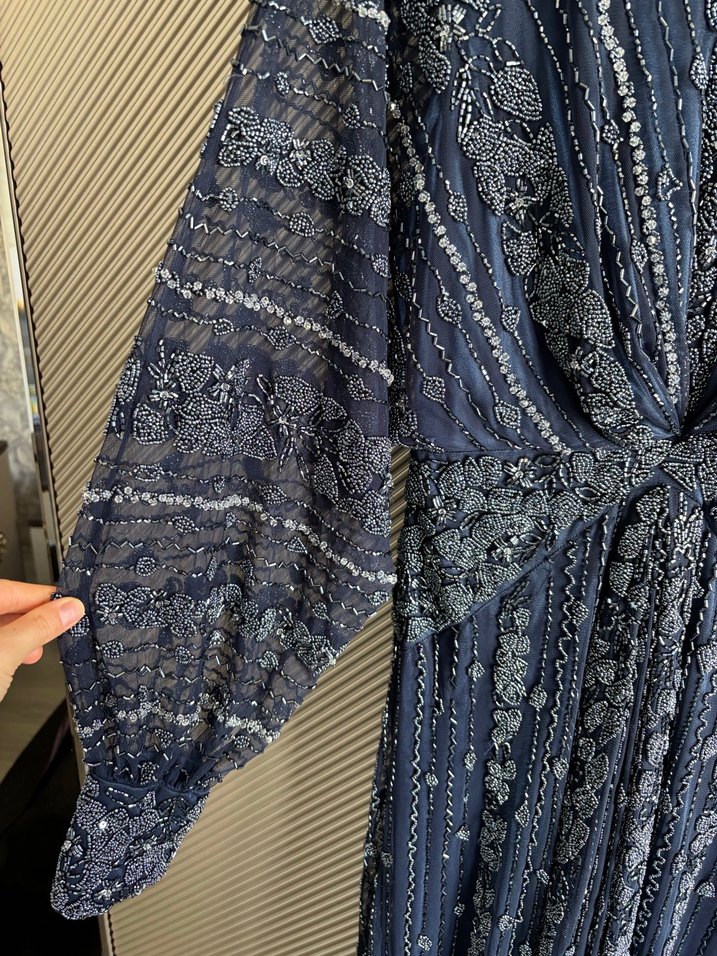 Lacivert Drapeli Bohem Uzun Elbise - Görsel 4