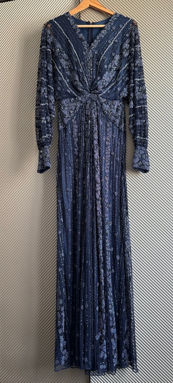 Lacivert Drapeli Bohem Uzun Elbise - Görsel 2