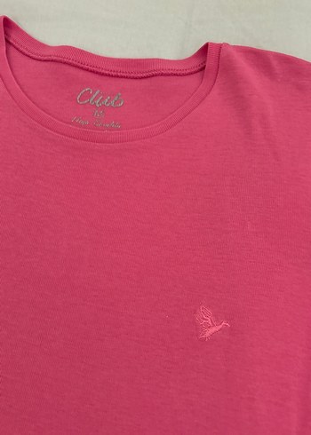 Pembe Kısa Kollu Basic Kadın Tişört - Görsel 2