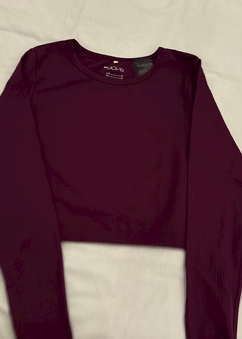 Bordo Uzun Kollu Crop Top - Görsel 2