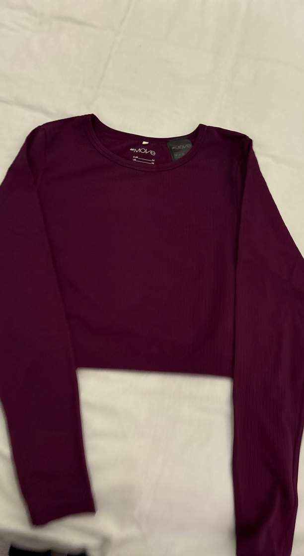 Bordo Uzun Kollu Crop Top - Görsel 2