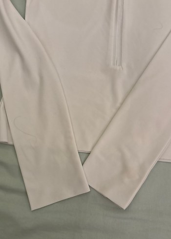 Kadın Beyaz Yarım Fermuarlı Yüksek penye spora uygun - Görsel 6