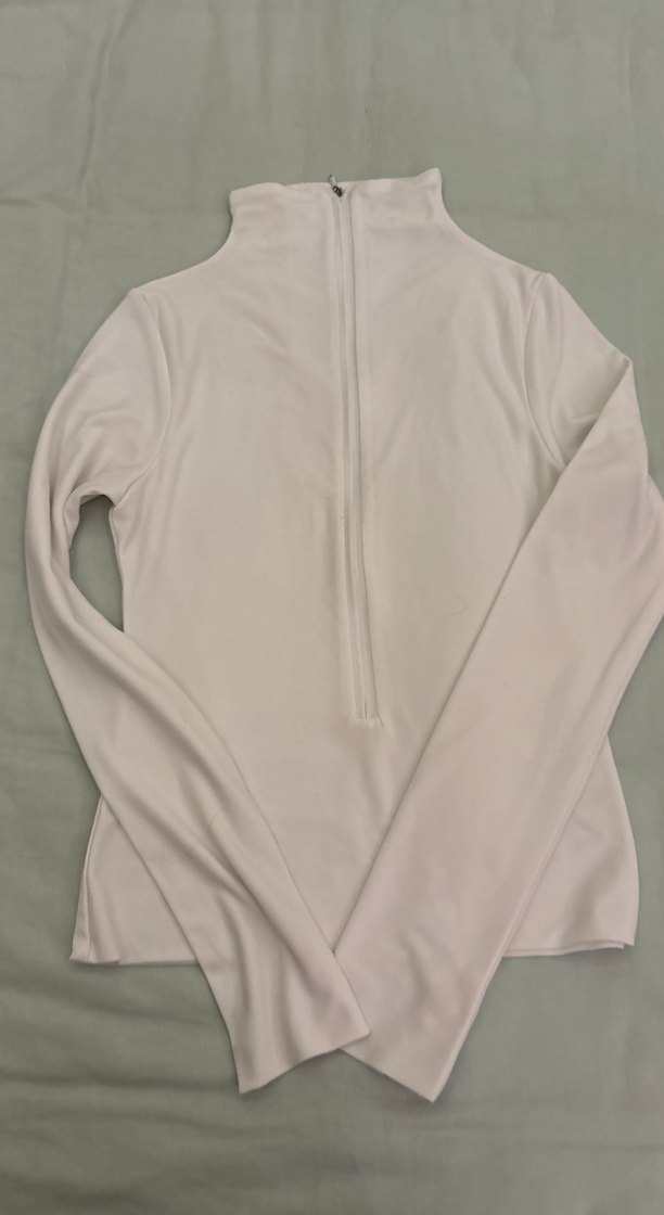 Kadın Beyaz Yarım Fermuarlı Yüksek penye spora uygun - Görsel 2