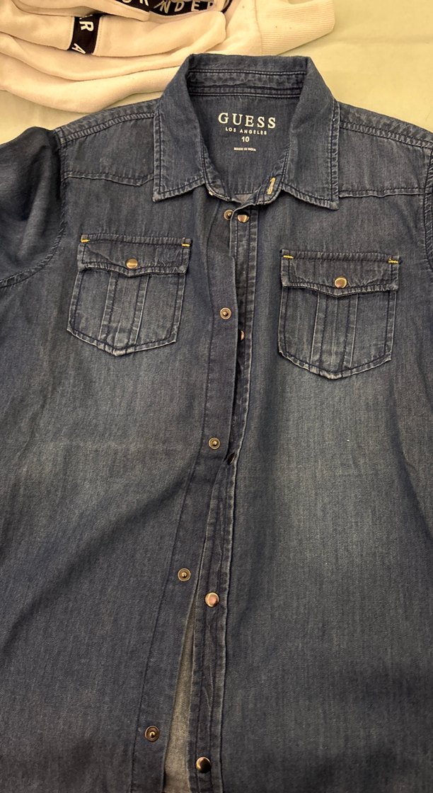 Mavi Nakışlı Rahat Kesim Erkek çocuk Kot gömlek - Görsel 4