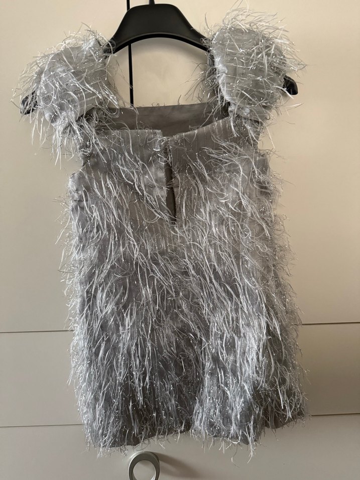 Zara Gri tüylü Mini Kız Abiye Elbise - Görsel 2