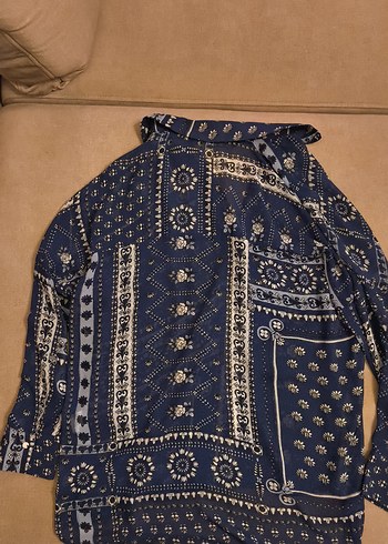 Bohem Tarz Desenli Uzun Kollu Kadın Gömlek - Görsel 2