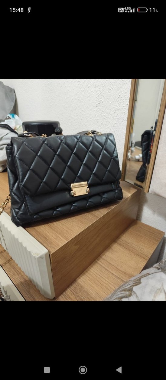 Siyah Zincir Detaylı Deri Kadın Çanta - Görsel 2