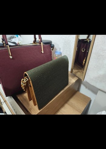 Kahverengi Baskılı Deri Tokalı Kadın Portföy Çanta - Görsel 2