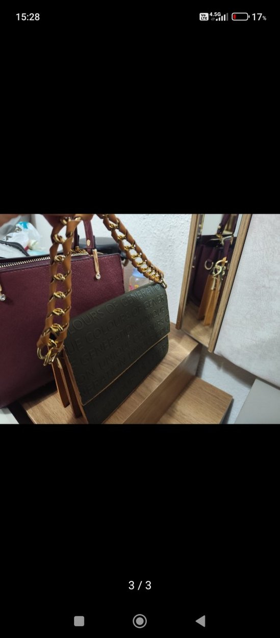 Kahverengi Baskılı Deri Tokalı Kadın Portföy Çanta - Görsel 3