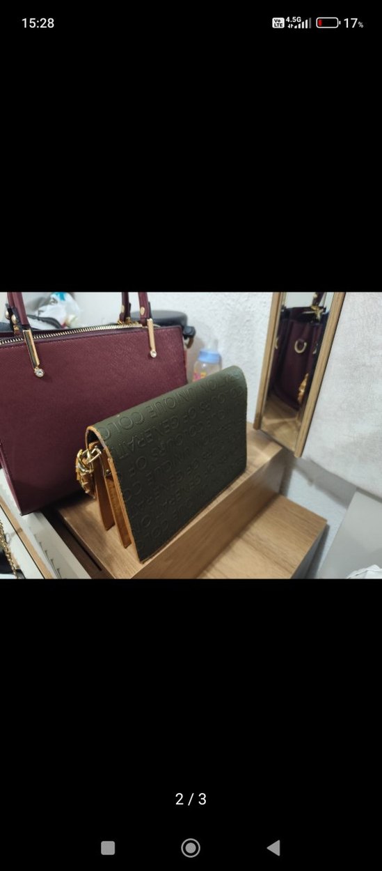 Kahverengi Baskılı Deri Tokalı Kadın Portföy Çanta - Görsel 2