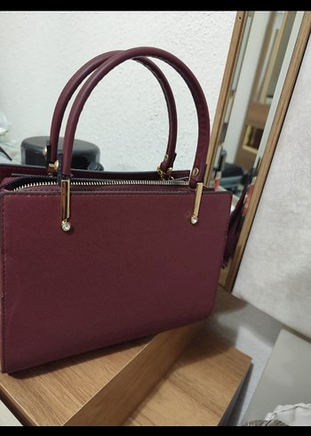 Bordo Deri Kadın Çanta - Modern Klasik - Görsel 3