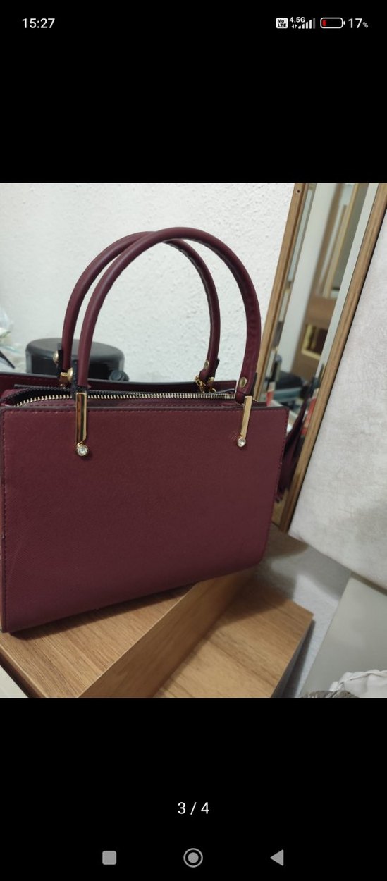 Bordo Deri Kadın Çanta - Modern Klasik - Görsel 3